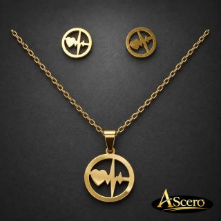 Conjunto Latido de corazón en Acero Dorado
