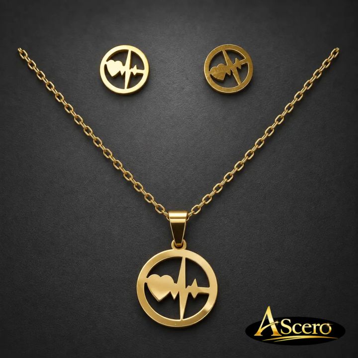 Conjunto Latido de corazón en Acero Dorado
