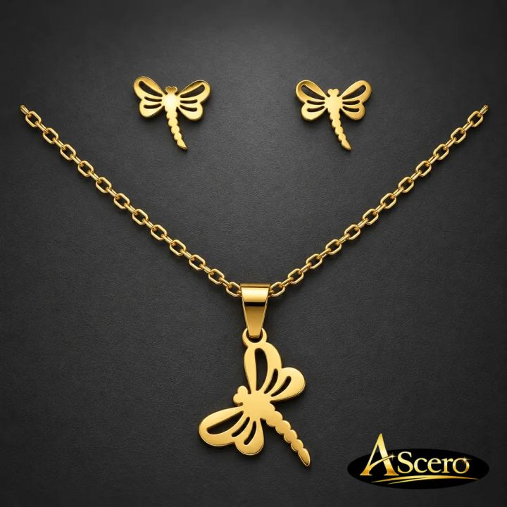 Conjunto Libélula en Acero Dorado