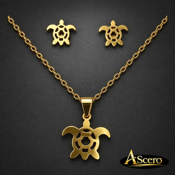 Conjunto Tortuga Marina Dorado en Acero