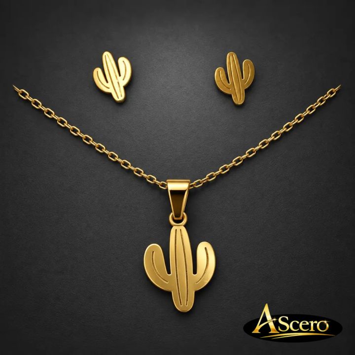 Conjunto de Cactus en Acero Dorado