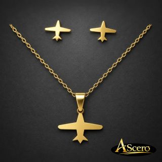 Conjunto Avión liso en Acero Dorado