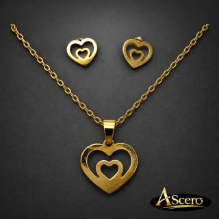 Conjunto Corazones concéntricos en Acero Dorado