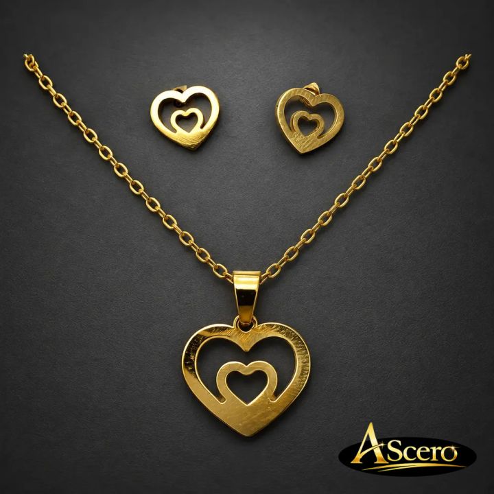 Conjunto Corazones concéntricos en Acero Dorado