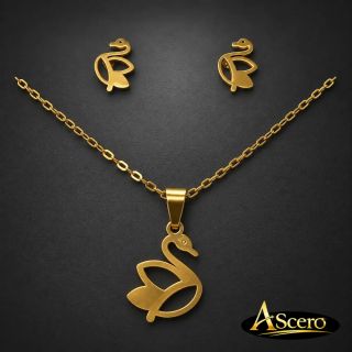 Conjunto Silueta Cisne en Acero Dorado