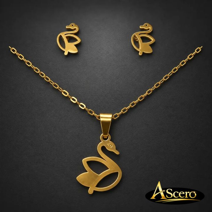 Conjunto Silueta Cisne en Acero Dorado
