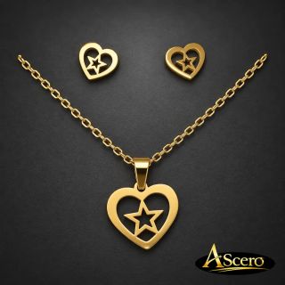 Conjunto Corazón con Estrella en Acero Dorado