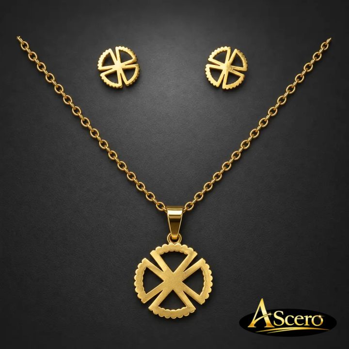 Conjunto Flor estilizada en Acero Dorado