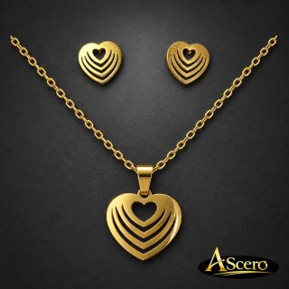 Conjunto Corazón en capas en Acero Dorado