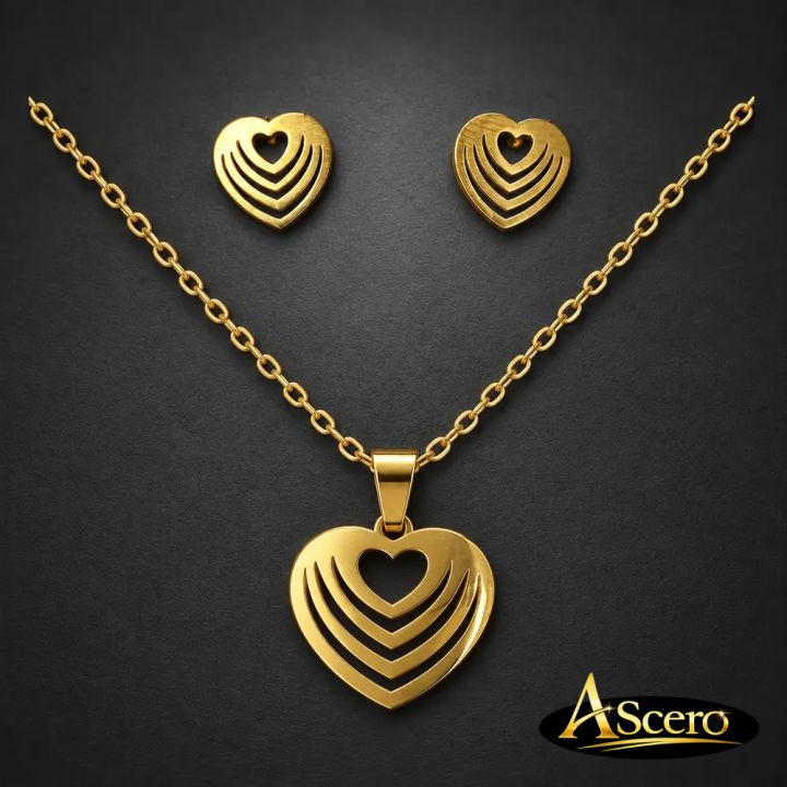 Conjunto Corazón en capas en Acero Dorado