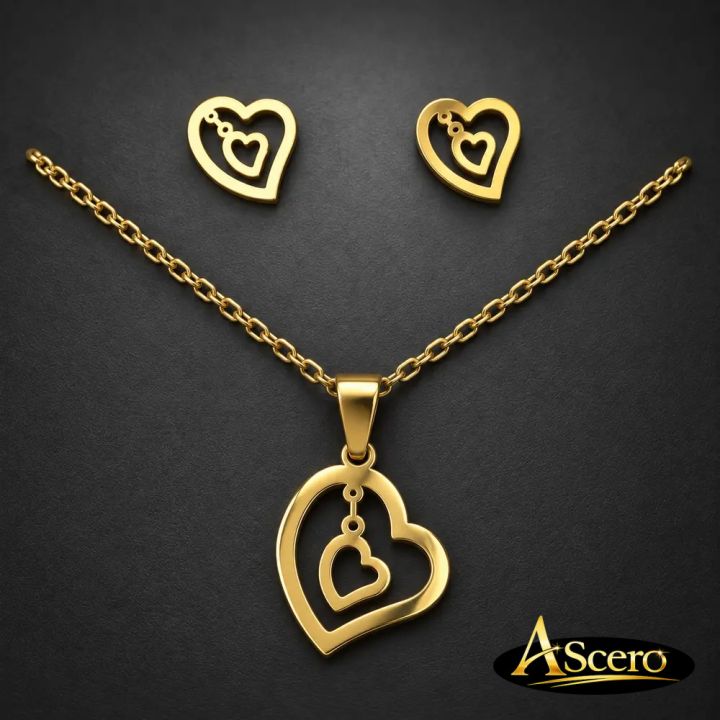 Conjunto Corazones anidados en Acero Dorado