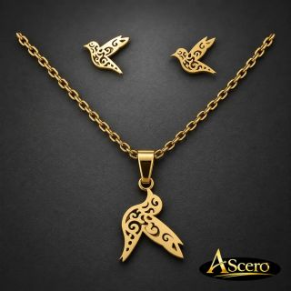 Conjunto Colibrí en Acero Dorado