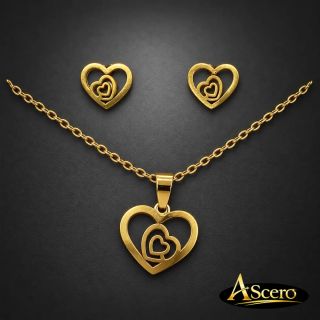 Conjunto Corazón de corazones en Acero Dorado