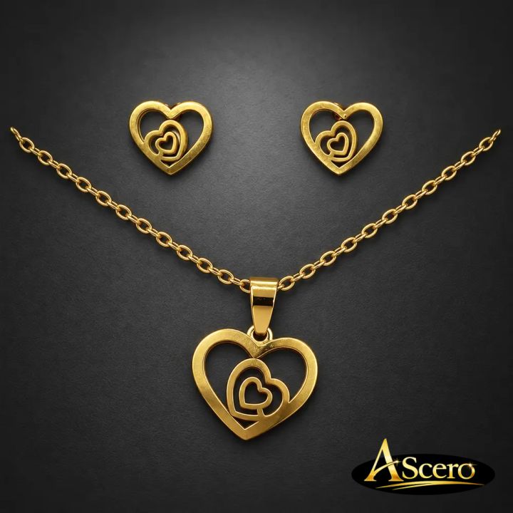 Conjunto Corazón de corazones en Acero Dorado