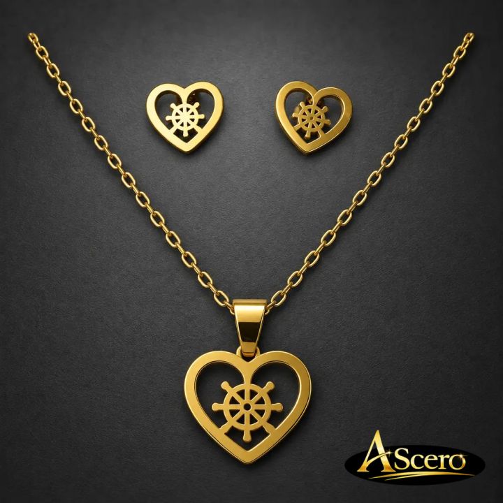 Conjunto Corazón Timón en Acero Dorado